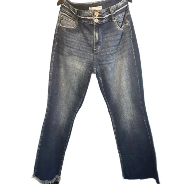 KanCan High Rise Double Button Raw Hem‎ Wide Leg Jeans Size 18 Stretch - Image 2