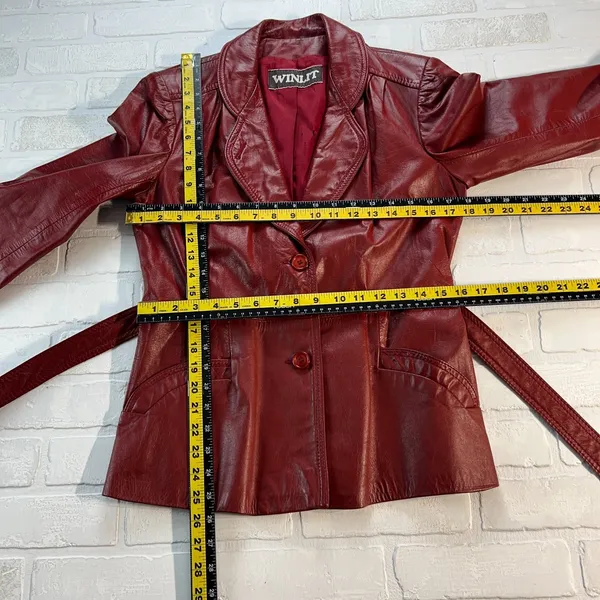 Vintage WINLIT Leather Jacket Womens Small M Red Rust Mod Gogo Hipster 1960s‎ 13 - Image 2
