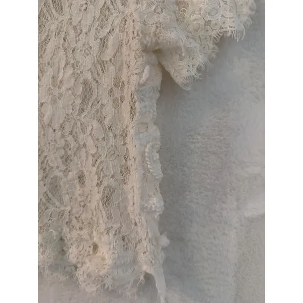 Zara Trafaluc White Lace Crop Top Short Sleeve Full Zip Back Textured Floral M‎ - Image 6