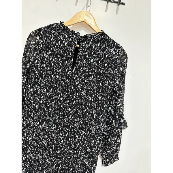 Zara Floral Printed Pleat Mini Dress XS Black Long Sleeves‎ Whimsygoth - Image 7