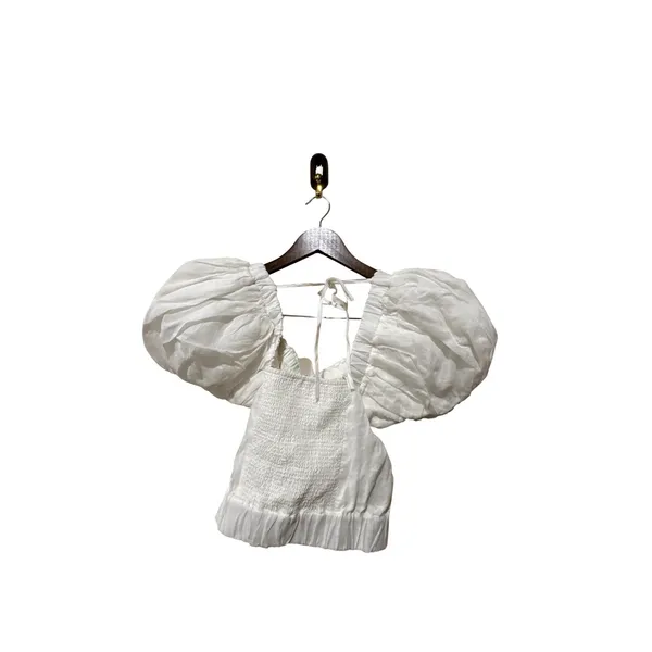 Frame Ruched Crop Puff Sleeve Blouse in Blanc‎ Size Medium NWOT - Image 6