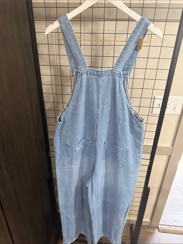 Light Blue Distressed Denim Overalls - Women Jeans - Image 2