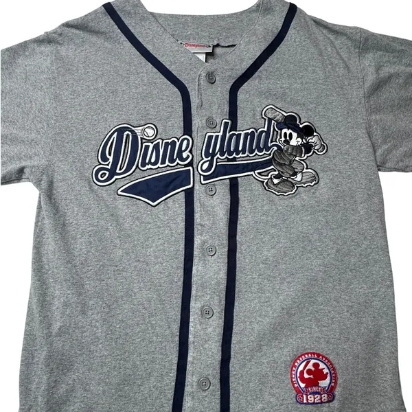 Disney Disneyland 55th Anniversary Mickey Mouse Baseball Jersey Gray Navy Small - Image 5