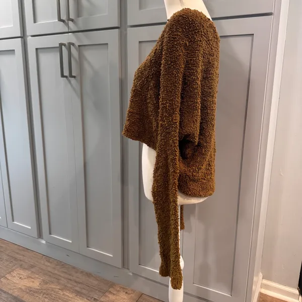 Free People Brown Popcorn Knit Cropped V-Neck Slouchy Sweater Small Oversized - Image 2