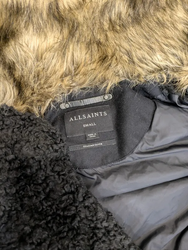 FLAWED All Saints Black Parka Puffer Coat Size Small - Image 3