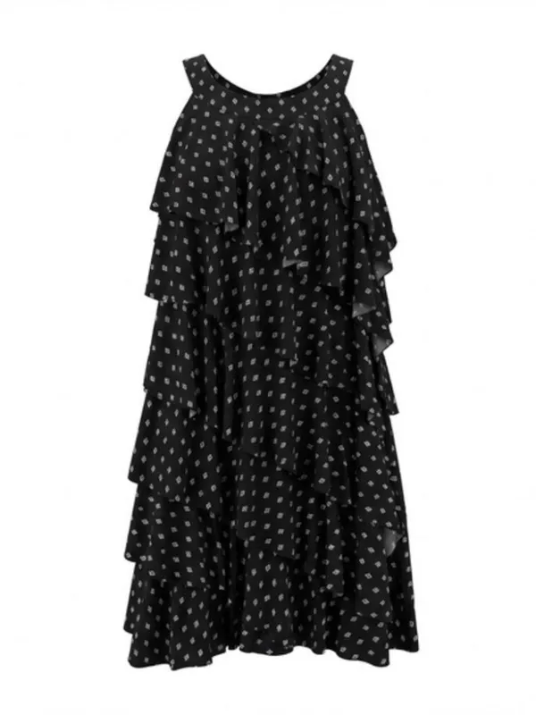 White House Black Market Black White Diamond Geometric Print Ruffle Tiered Dress - Image 4