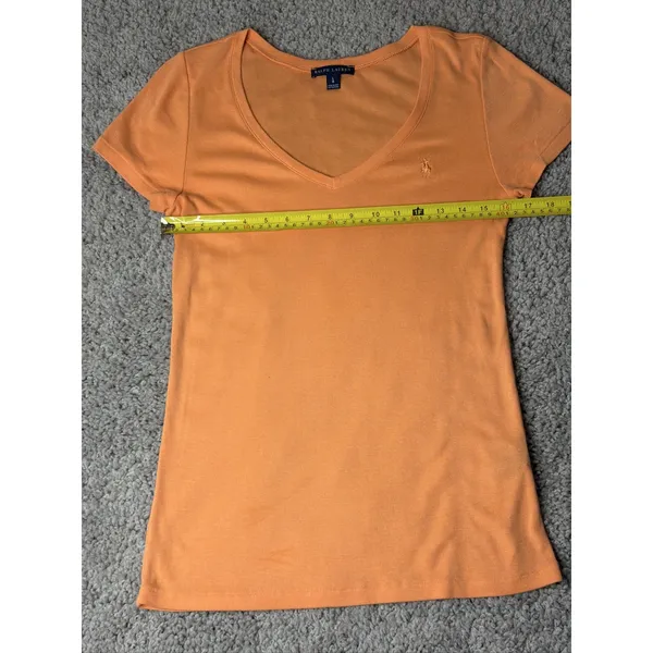 Ralph Lauren Sport Womens Orange Cotton V-Neck Short Sleeve T-Shirt L - Image 4