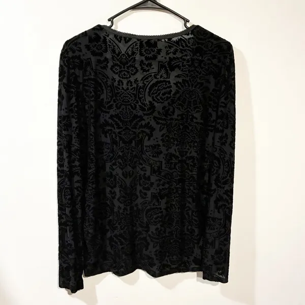 Denim & Supply Ralph Lauren Black Floral Velvet Flocked Long Sleeve Size XL - Image 4
