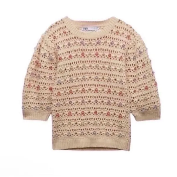 Zara Beige Beaded Sweater(Size Small) - Image 2