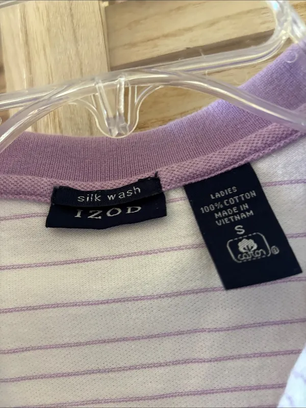 Izod Lavender and White Striped Polo Shirt Small - Image 3