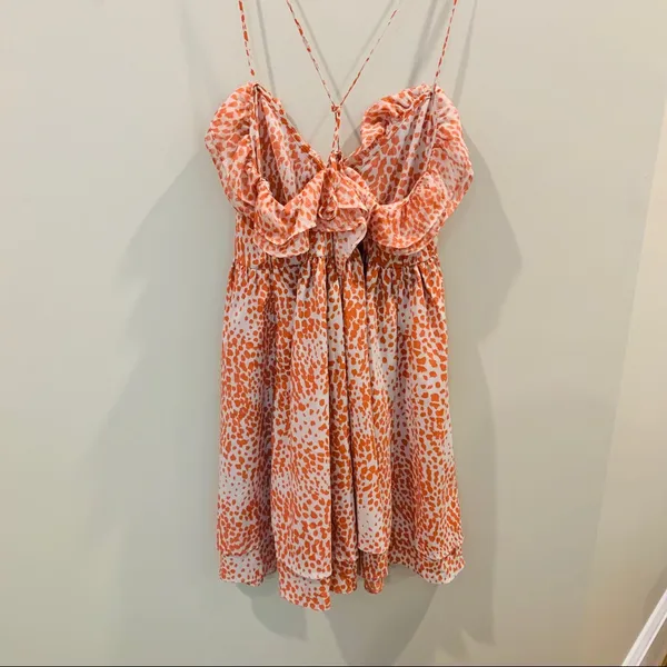 Orange Patterned Mini Sun Dress, size Large - Image 4