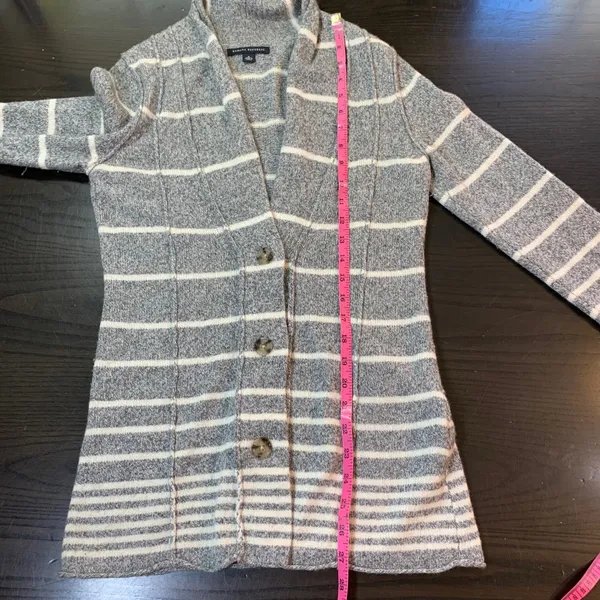 Banana Republic Womens‎ Striped Cardigan Sweater Size S Wool Blend Gray White - Image 8