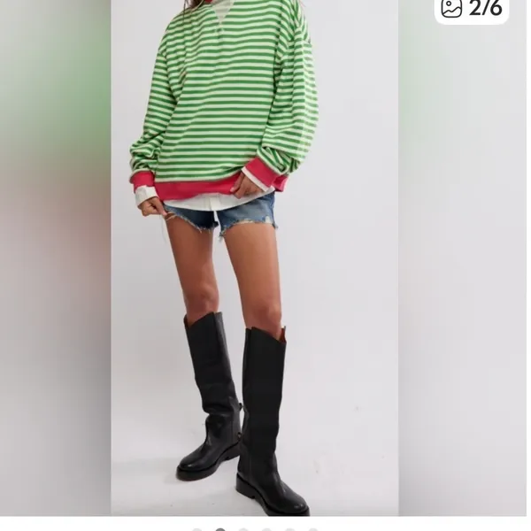 NEW Free People We The Free Classic Striped‎ Oversized Crewneck Sz Sm - Image 2
