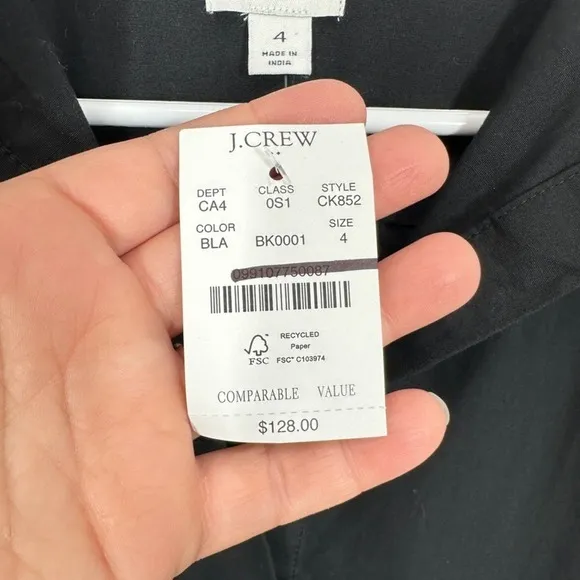 J. Crew Size 4 Black‎ Midi Shirt Dress Ruffle Front Button Down Tiered Brand New - Image 5