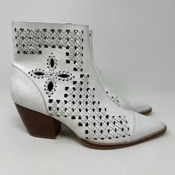 Matisse Bello‎ White Lattice Leather Lasercut Boots Size 8.5 Zip Ankle Booties - Image 3