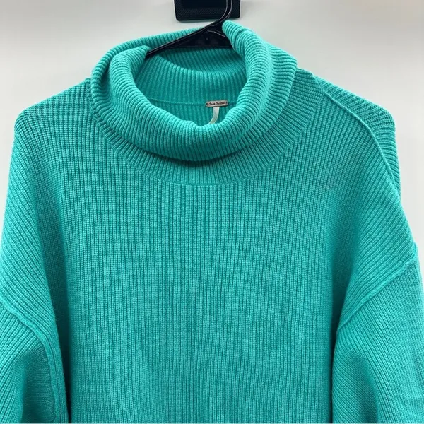 Free People Oasis Blue Softly Structured Knit Tunic Turtleneck Sweater‎ Size XS - Image 3