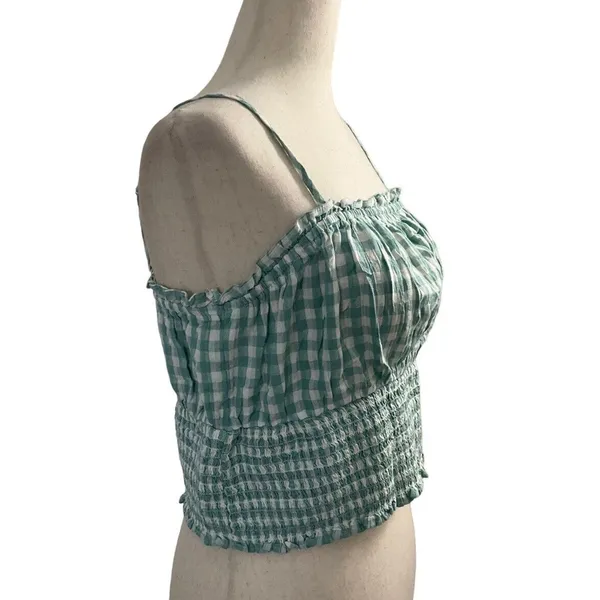 American Eagle Outfitters Medium Check Blue Crop Top Smocked NWT | 5-247 - Image 5