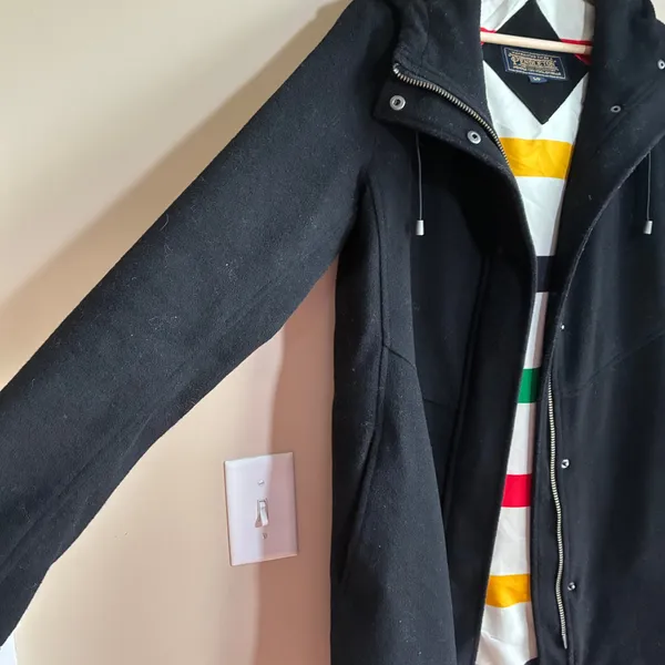 Pendleton Campbell virgin wool vintage black winter coat hooded zipper women's S - Image 5