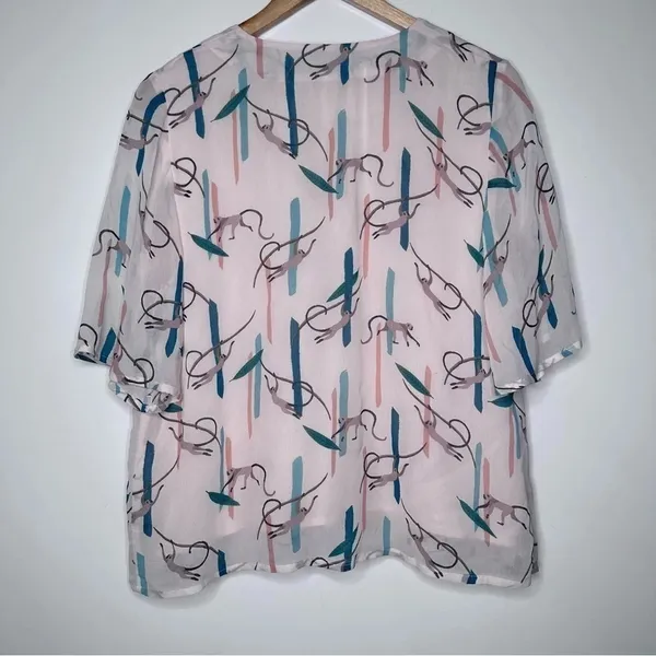Emily and Fin ModCloth Monkey Around Town Blouse Size Large - Image 11