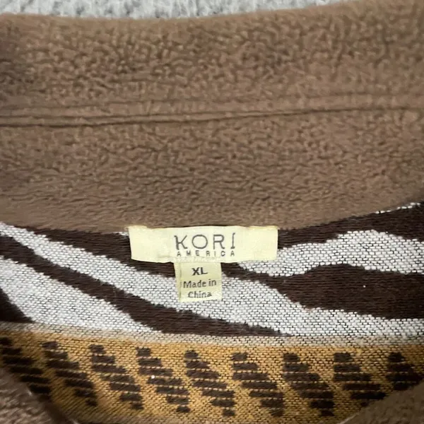 Kori America Fleece Shirt Women XL Brown Animal Print Long Sleeve Button Front‎ - Image 3