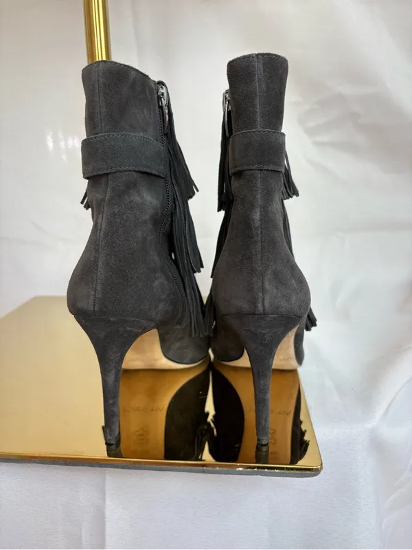 Via Spiga Gray Suede Fringe Stiletto Ankle Boots - Image 5
