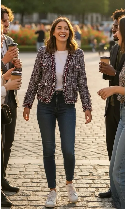 New has Pearl and has the c logo on the pearls tweed jacket nwt small - Image 5