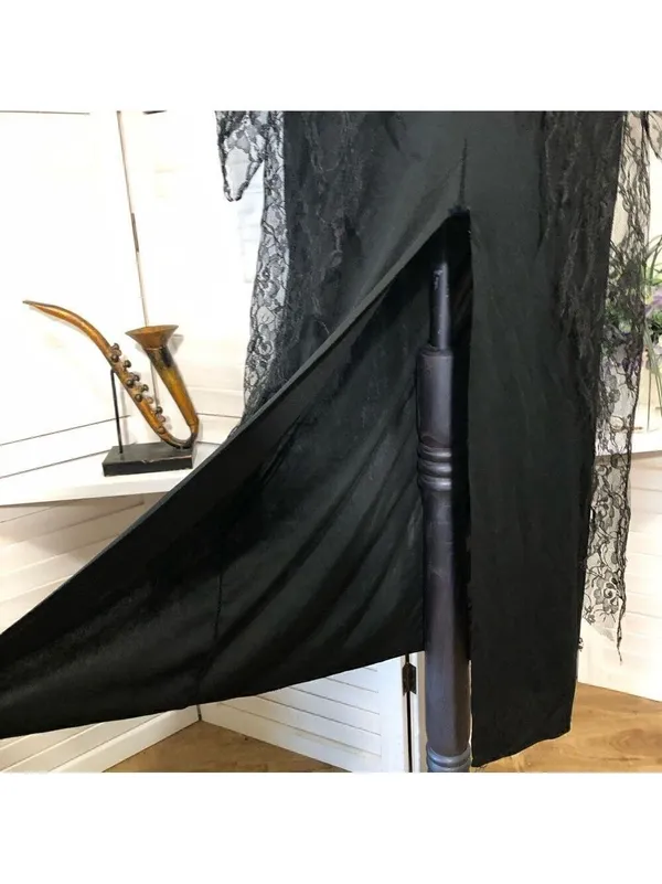 Vintage 90s Maxi Dress Black Lace whimsigoth dark fairy Ren fair Vamp Witchy M - Image 5