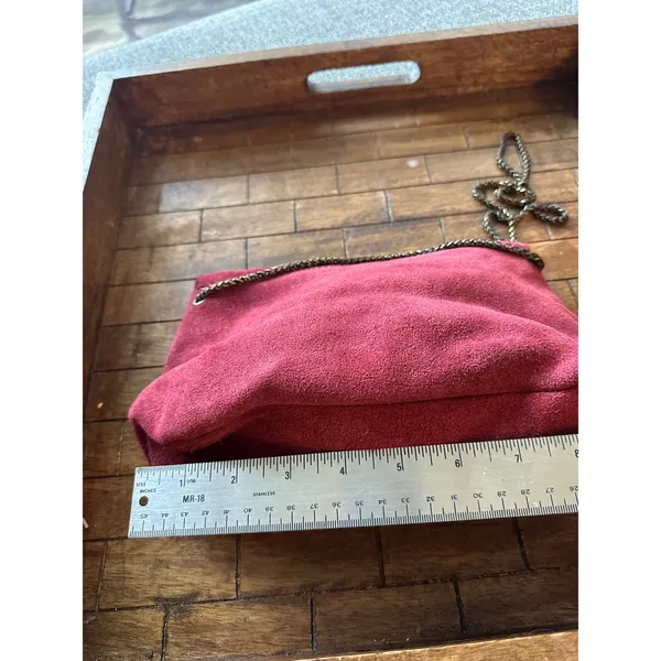 Free People Red Suede Crossbody Bag Turn Lock Chain Strap Boho Clutch GUC - Image 5