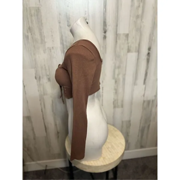 Brown long sleeve crop top Brown Size M - Image 2