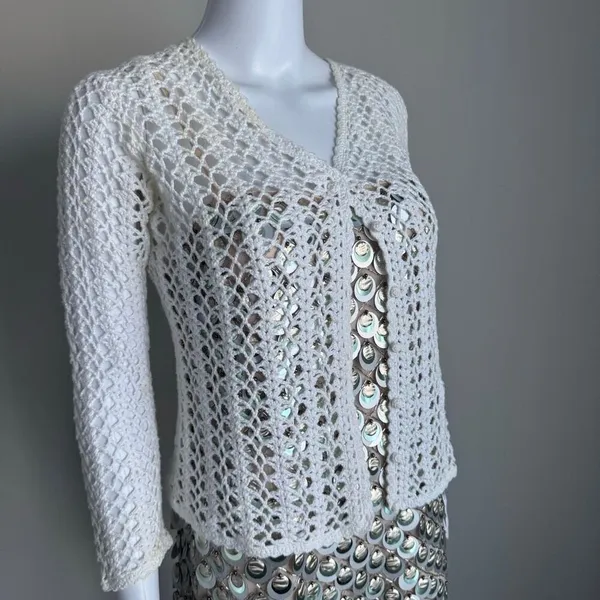 Vintage Casual Corner Cottage Core Crotchet Cotton Knit Cardigan Sweater - Image 7