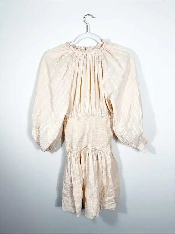 Anthropologie Cleobella Magda Smocked Mini Dress Cream Tan Medium - Image 4