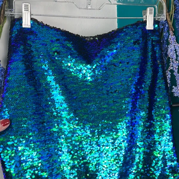 Blue and green iridescent, sequin dressy sexy, mermaid, pencil skirt - Image 2