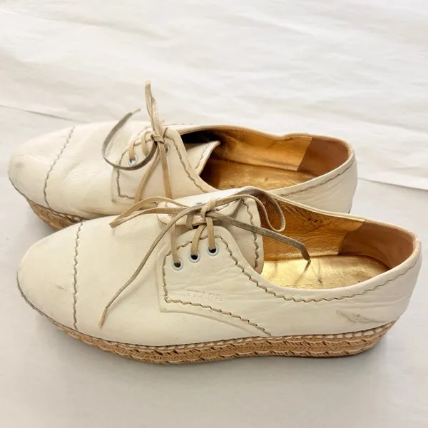 Prada 2024 Leather Platform Espadrilles EU 37.5 US 7.5‎ Off-White - Image 5