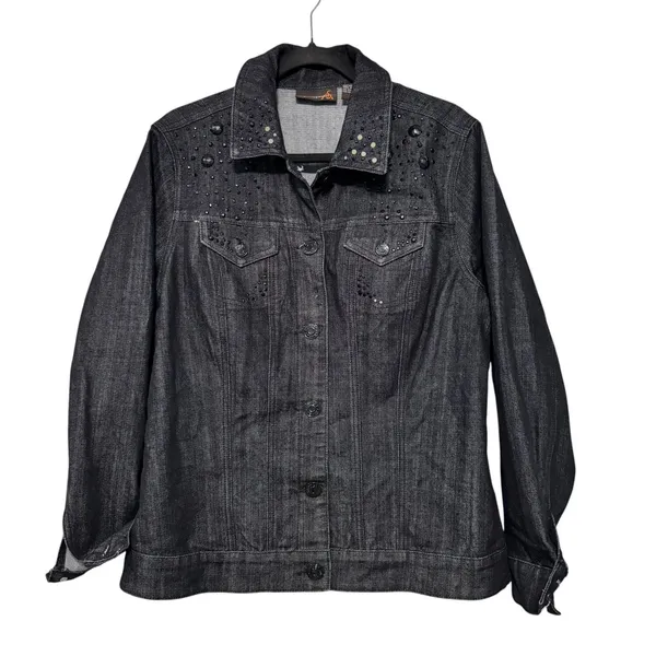 Ashley Stewart Dark Wash Embellished Denim Jacket‎ Womens 14W Studded Western - Image 2