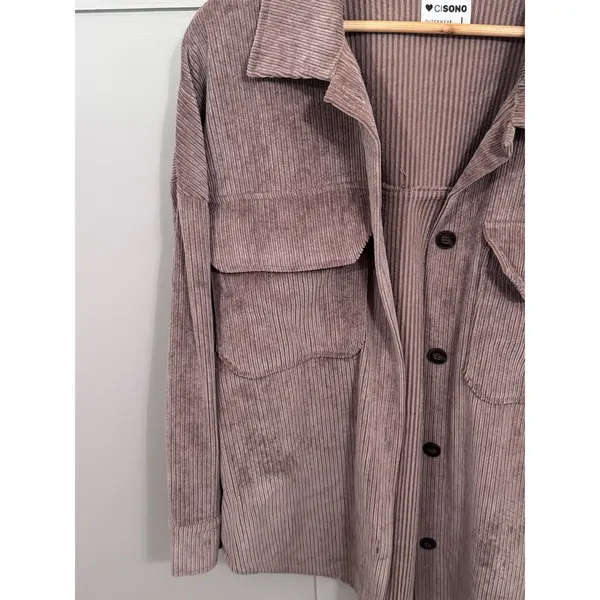 CISONO Mauve Brown Corduroy Shacket Oversized Button Down Shirt Jacket Large - Image 3