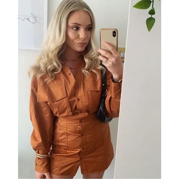 Zara Shirt Dress Small Orange Utility Poplin Cargo Open Back Blogger Fave - Image 4