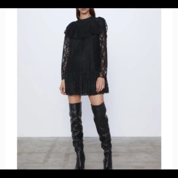Zara Black Lace Ruffle Yoke Mini Dress - Image 5