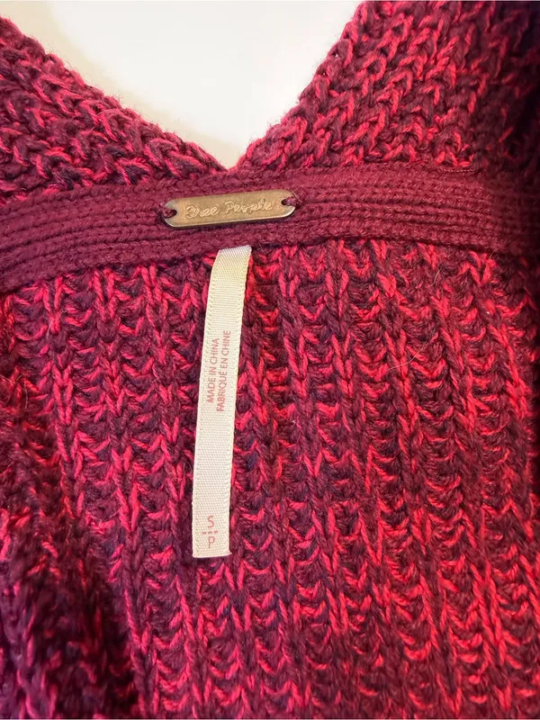 Free People Wine Red Open-Front Chunky Knit Cardigan - Image 5