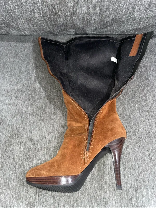 Michael Kors Cognac Suede Leather Knee-High Boots Size 8 - Image 11