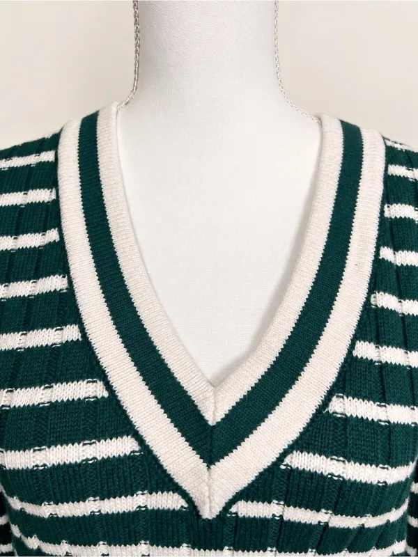 Madewell V-Neck Striped Sweater Striped V-Neck Cotton Cashmere Sweater in Green - Image 6