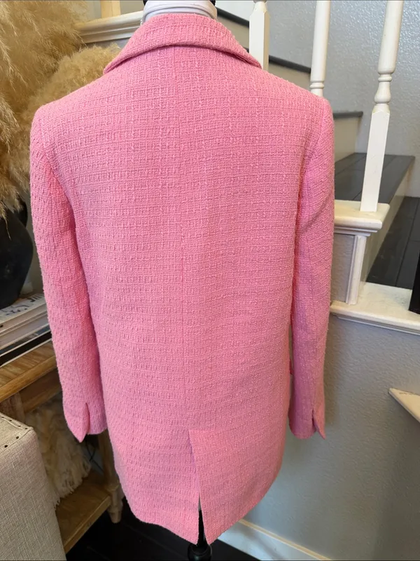 Zara Pink Tweed Blazer & Skort Shorts Set Double Breasted Flat Front Size XS - Image 5