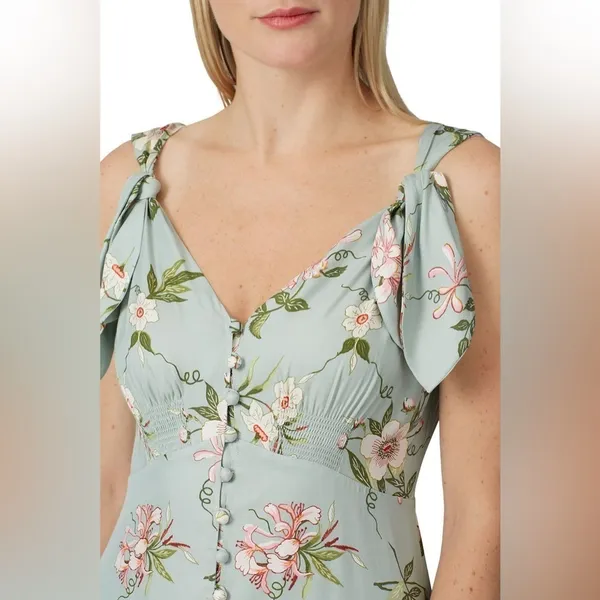 Rebecca Taylor Sleeveless Lita Tie Slip Dress Mint Floral Silk Cottage Size 2 - Image 3