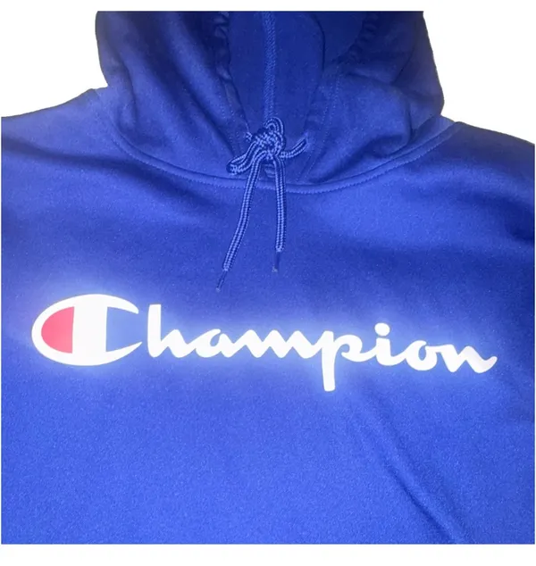Champion Blue Fleece Pullover Hoodie Logo Drawstring Pockets Men L Regular - Image 2