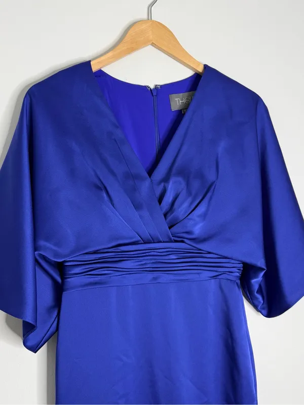 THEIA Size 4 Royal Blue Formal Maxi Dress Draped Sleeve Ruched Waist - Image 5
