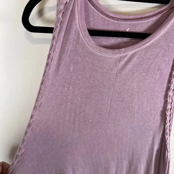 American Eagle Soft & Sexy Tank‎ Top Mauve Purple Braided Trim Sleeveless Large - Image 4