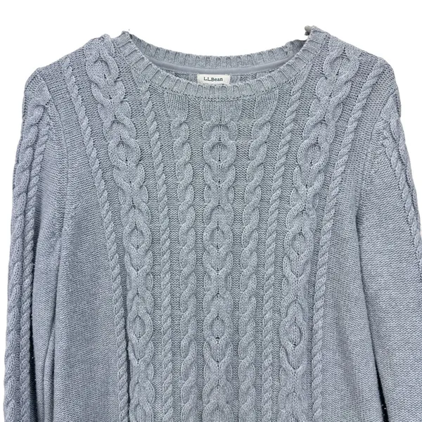 LL Bean Gray Double L Mixed Cable Cotton Crew Neck Pullover Sweater Size SMALL - Image 4