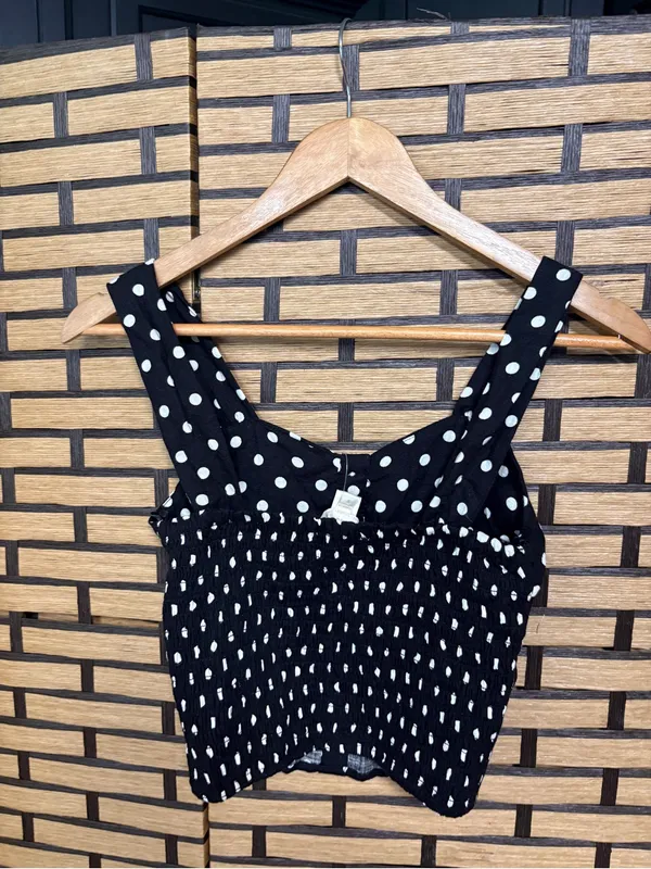 Monteau Black And White Polka Dot Linen Tank Top Size Small - Image 2