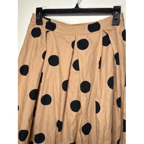 WHO WHAT WEAR Midi Skirt 4 Tan Black Polka Dot Button Front Cotton Retro A-Line‎ - Image 6