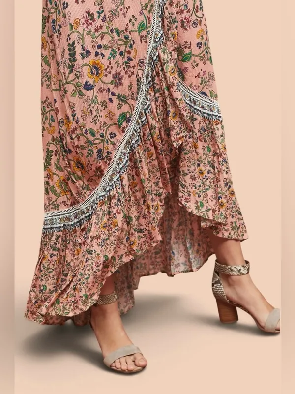 FARM Rio 100% Viscose Pink Floral Wrap Long Sleeve Maxi Dress Size Medium🌸💗 - Image 4