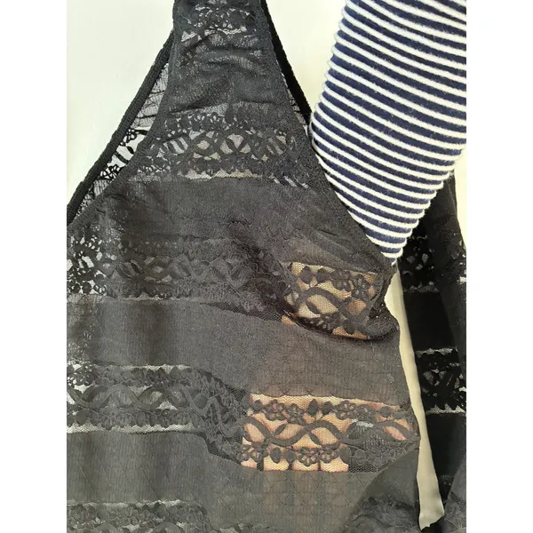 Jolie & Joy Sheer Lace Striped Mock-Neck Bodysuit‎ - Image 2